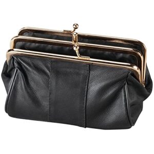 Fox Valley Traders Large Leather Coin Purse Clutch, Black - Measures 5 3/4" Wide x 4 1/4" High x 1 1/2" Deep