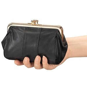 Fox Valley Traders Large Leather Coin Purse Clutch, Black - Measures 5 3/4" Wide x 4 1/4" High x 1 1/2" Deep