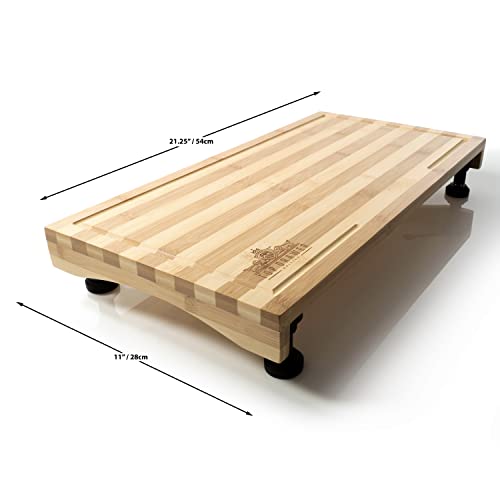 Top Drawer British Wooden Stovetop Cover - Bamboo Wood Stove Cutting Board and Chopping Block with Adjustable Legs for Kitchen, RV or Camper - Complete with Cutting Board Sponge Applicator