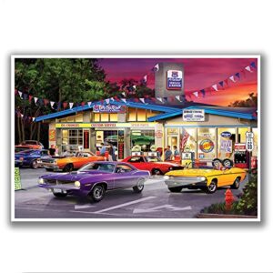 route 66 decor – mother road vintage car posters picture canvas printing wall art home bedroom living room office wall decor gifts for men (route 66 poster,12x18inch-unframed)