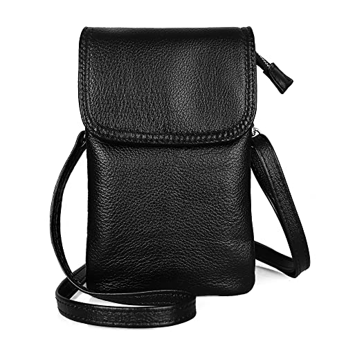 Belfen Crossbody Bags for Women, Small Leather Cross body Cell Phone Wallet Purse with Adjustable Strap-Black