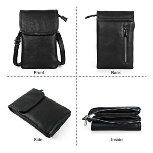 Belfen Crossbody Bags for Women, Small Leather Cross body Cell Phone Wallet Purse with Adjustable Strap-Black