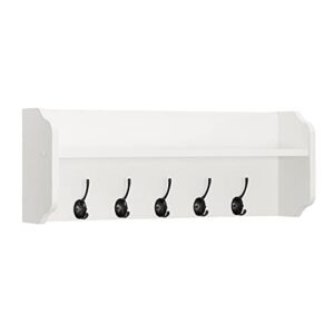 danya b. entryway floating utility wall shelf with hooks – wall mounted (white)