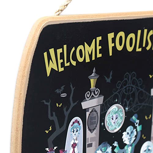 Open Road Brands Disney Haunted Mansion Welcome Foolish Mortals Hanging Wood Wall Decor - Fun Halloween Sign for Home Decorating