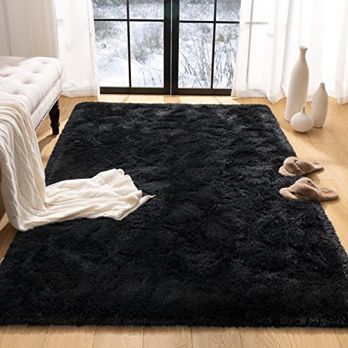 Fosirug Rugs for Bedroom Long Plush 4x6 Feet Area Rug for Living Room Ultra Soft Shaggy Carpet for Home Decor Fluffy Mat Faux Fur Rug for Bedside Nursery Kids Room College Drom, Black