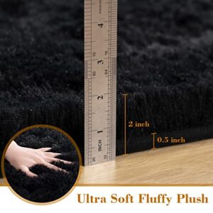 Fosirug Rugs for Bedroom Long Plush 4x6 Feet Area Rug for Living Room Ultra Soft Shaggy Carpet for Home Decor Fluffy Mat Faux Fur Rug for Bedside Nursery Kids Room College Drom, Black