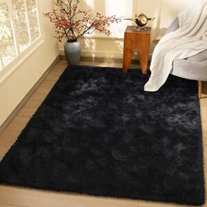 Fosirug Rugs for Bedroom Long Plush 4x6 Feet Area Rug for Living Room Ultra Soft Shaggy Carpet for Home Decor Fluffy Mat Faux Fur Rug for Bedside Nursery Kids Room College Drom, Black