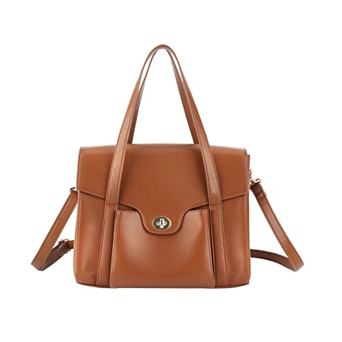 GripIt Brown Soft Leather Satchel Handbags and Medium Top-Handle Bag Purses for Women Designer Shoulder Bag with Multiple Compartments