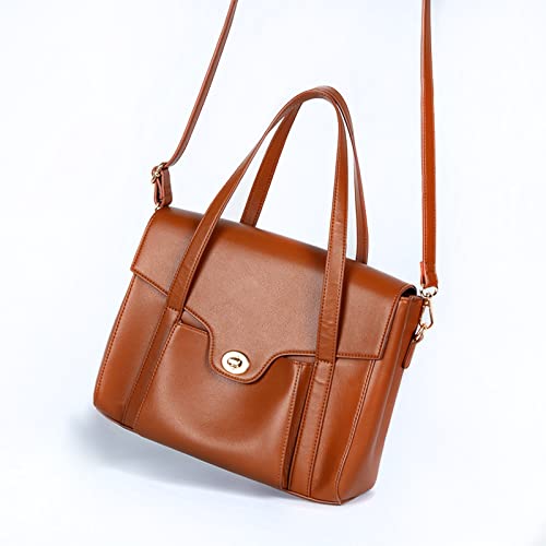 GripIt Brown Soft Leather Satchel Handbags and Medium Top-Handle Bag Purses for Women Designer Shoulder Bag with Multiple Compartments