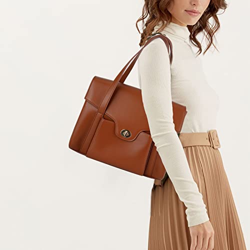 GripIt Brown Soft Leather Satchel Handbags and Medium Top-Handle Bag Purses for Women Designer Shoulder Bag with Multiple Compartments