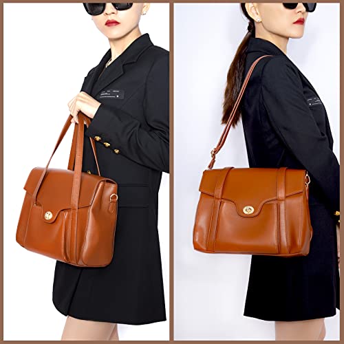 GripIt Brown Soft Leather Satchel Handbags and Medium Top-Handle Bag Purses for Women Designer Shoulder Bag with Multiple Compartments