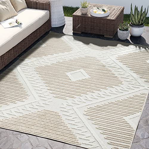 Abani Area Rugs - Modern Diamond Pattern - Cream Rug for Living Room, Bedroom, Dining Room - Indoor/Outdoor - Easy to Clean - Non-Shedding - 4' x 6'