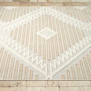 Abani Area Rugs - Modern Diamond Pattern - Cream Rug for Living Room, Bedroom, Dining Room - Indoor/Outdoor - Easy to Clean - Non-Shedding - 4' x 6'