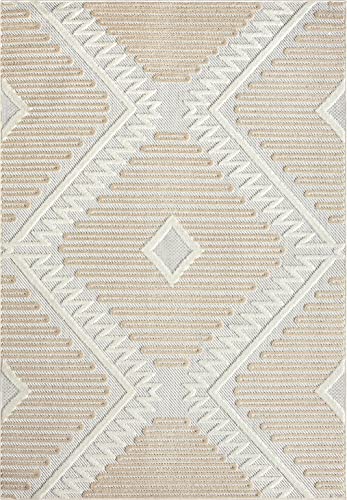 Abani Area Rugs - Modern Diamond Pattern - Cream Rug for Living Room, Bedroom, Dining Room - Indoor/Outdoor - Easy to Clean - Non-Shedding - 4' x 6'