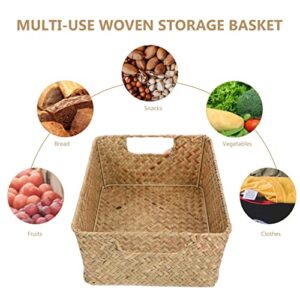 DOITOOL Large Woven Basket for Storage Natural Wicker Basket for Organizing, Wicker Storage Basket with Handle for Pantry, Hand Woven Basket for Bedroom, Living, Shelves, Beige, 33X23X11CM