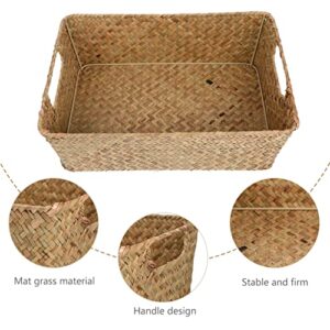 DOITOOL Large Woven Basket for Storage Natural Wicker Basket for Organizing, Wicker Storage Basket with Handle for Pantry, Hand Woven Basket for Bedroom, Living, Shelves, Beige, 33X23X11CM