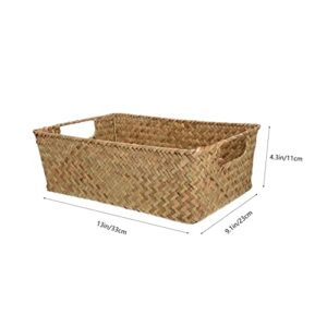 DOITOOL Large Woven Basket for Storage Natural Wicker Basket for Organizing, Wicker Storage Basket with Handle for Pantry, Hand Woven Basket for Bedroom, Living, Shelves, Beige, 33X23X11CM