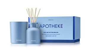 apotheke luxury scented mini candle and diffuser set, earl grey bitters – 5 oz 2.5 diffuser, lemon zest, bergamot, alcohol free, fragrance oil, aromatherapy, made in usa, (ap08-cd22-eg)