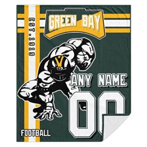 green bay throw blanket thickened custom any name and number for men women youth gifts, 80 x 60 inch