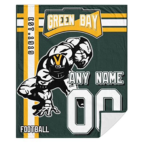 Green Bay Throw Blanket Thickened Custom Any Name and Number for Men Women Youth Gifts, 80 x 60 inch