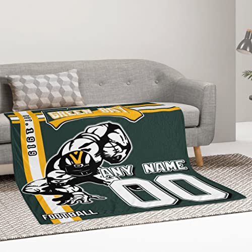 Green Bay Throw Blanket Thickened Custom Any Name and Number for Men Women Youth Gifts, 80 x 60 inch