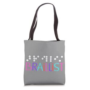 visual braille braillist gift for him her staff appreciation tote bag