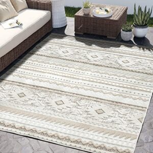 abani area rugs – modern tribal pattern – cream rug for living room, bedroom, dining room – indoor/outdoor – easy to clean – non-shedding – 8′ x 10′