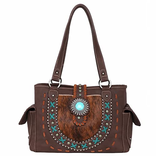 Montana West Trinity Ranch Hair-On Studs Collection Concealed Handgun Satchel Western Shoulder bag for Women AR-TR129G-8086CF-W