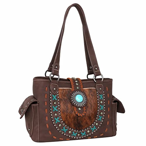 Montana West Trinity Ranch Hair-On Studs Collection Concealed Handgun Satchel Western Shoulder bag for Women AR-TR129G-8086CF-W