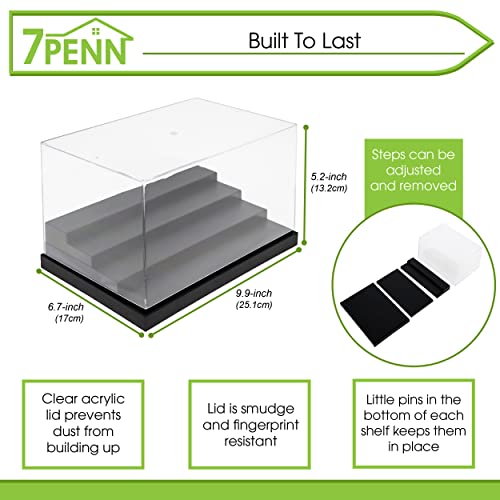 7Penn Acrylic Display Case for Figures - 4 Step Clear Display Box and Lid for Minifigure Crystal Ring Collections