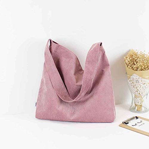 RUIVE Ladies Corduroy Canvas Bag Simple Solid Color Shoulder Shopping Bag Casual Tote Small Shoulder Bag for Men (Pink, One Size)