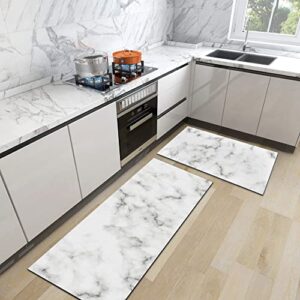 Anti Fatigue Thick Kitchen Rugs and Mats Set 2 Farmhouse Runner, Non Slip Waterproof Memory Foam Comfort Cushioned Standing Kitchen Floor Runner Decor for Sink Laundry (17"x 29"+17"x 47", Marble)