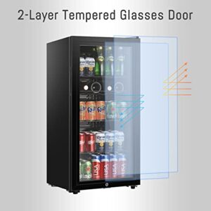 HAILANG 4.5 cu.ft Beverage Refrigerator With 150 Can,Freestanding Beverage Cooler For Office, Bar,Home|Double Glass Door&Adjustable Shelving (4.5cu.ft)