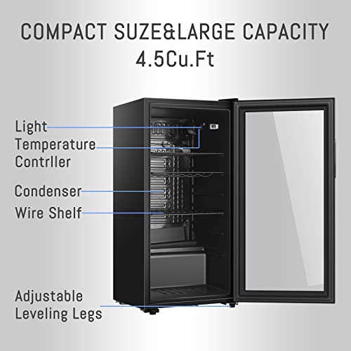 HAILANG 4.5 cu.ft Beverage Refrigerator With 150 Can,Freestanding Beverage Cooler For Office, Bar,Home|Double Glass Door&Adjustable Shelving (4.5cu.ft)