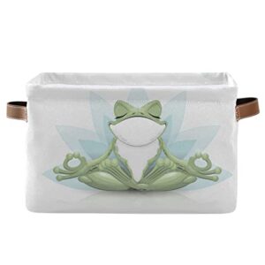 kigai funny frog doing yoga square storage basket, portable leather storage basket for office, furniture, 14.2 l x 10.2 w x 8.3 h in