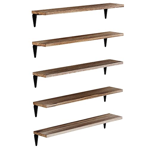 SHELFIN Mona 24" Floating Shelves for Storage Wall Bookshelves Living Room Office Supplies & Kitchen Organizer Set of 5 Burnt Finish