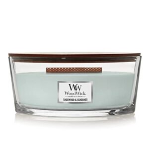 woodwick ellipse candle, sagewood & seagrass, 16 oz.