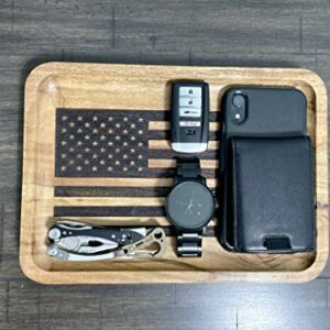 Guard The Line American Flag Valet Tray – Acacia Wood Catch All Tray, EDC Tray – Every Day Carry Bedside Tray, Dump Tray EDC Organizer, Nightstand Tray, Decorative Tray, Key Tray, 11 x 7.75 x 1 inches