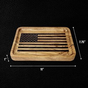 Guard The Line American Flag Valet Tray – Acacia Wood Catch All Tray, EDC Tray – Every Day Carry Bedside Tray, Dump Tray EDC Organizer, Nightstand Tray, Decorative Tray, Key Tray, 11 x 7.75 x 1 inches