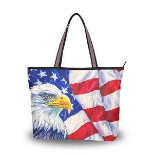 Sletend American Usa Flag Handbags for Women Fashion Tote Bags Shoulder Bag for School Travel Work Shopping