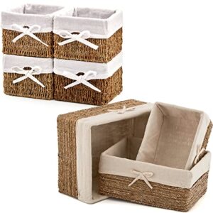 ezoware set of 7 natural woven seagrass wicker storage nest baskets shelf organizer container bins with liner