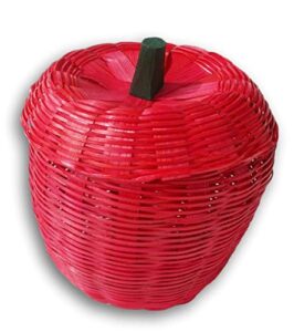 apple basket with lid – woven bamboo covered red basket teacher gift – 4.5 x 4.5 inch