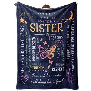 blanket gifts for sister, sister birthday gifts from sister brother, soft throw blanket present for sisters on mothers day, christmas, graduation, flannel blanket 50” x 60”