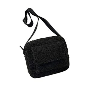 women plush shoulder bag crossbody handbag lamb wool messenger bag fluffy tote bag (black, one size)