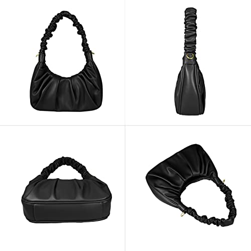 Classic Shoulder Bags for Women Cute Hobo Tote Mini Leather Handbag Clutch Purse Lightweight (Black)