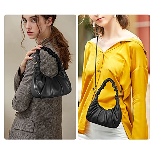 Classic Shoulder Bags for Women Cute Hobo Tote Mini Leather Handbag Clutch Purse Lightweight (Black)