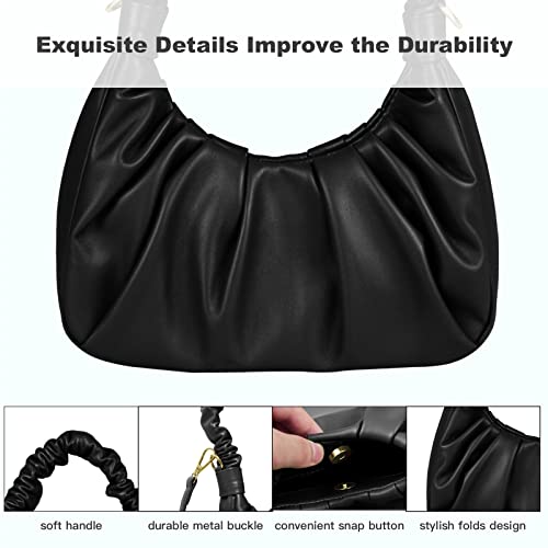 Classic Shoulder Bags for Women Cute Hobo Tote Mini Leather Handbag Clutch Purse Lightweight (Black)