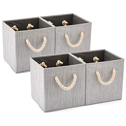 EZOWare Set of 8 Foldable Fabric Storage Cube Bins with Cotton Rope Handle, Collapsible Resistant Basket Box Organizer for Shelves Closet Toys and More – Gray