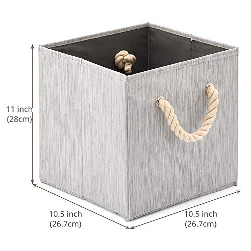 EZOWare Set of 8 Foldable Fabric Storage Cube Bins with Cotton Rope Handle, Collapsible Resistant Basket Box Organizer for Shelves Closet Toys and More – Gray