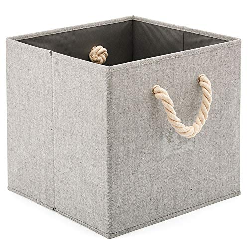 EZOWare Set of 8 Foldable Fabric Storage Cube Bins with Cotton Rope Handle, Collapsible Resistant Basket Box Organizer for Shelves Closet Toys and More – Gray